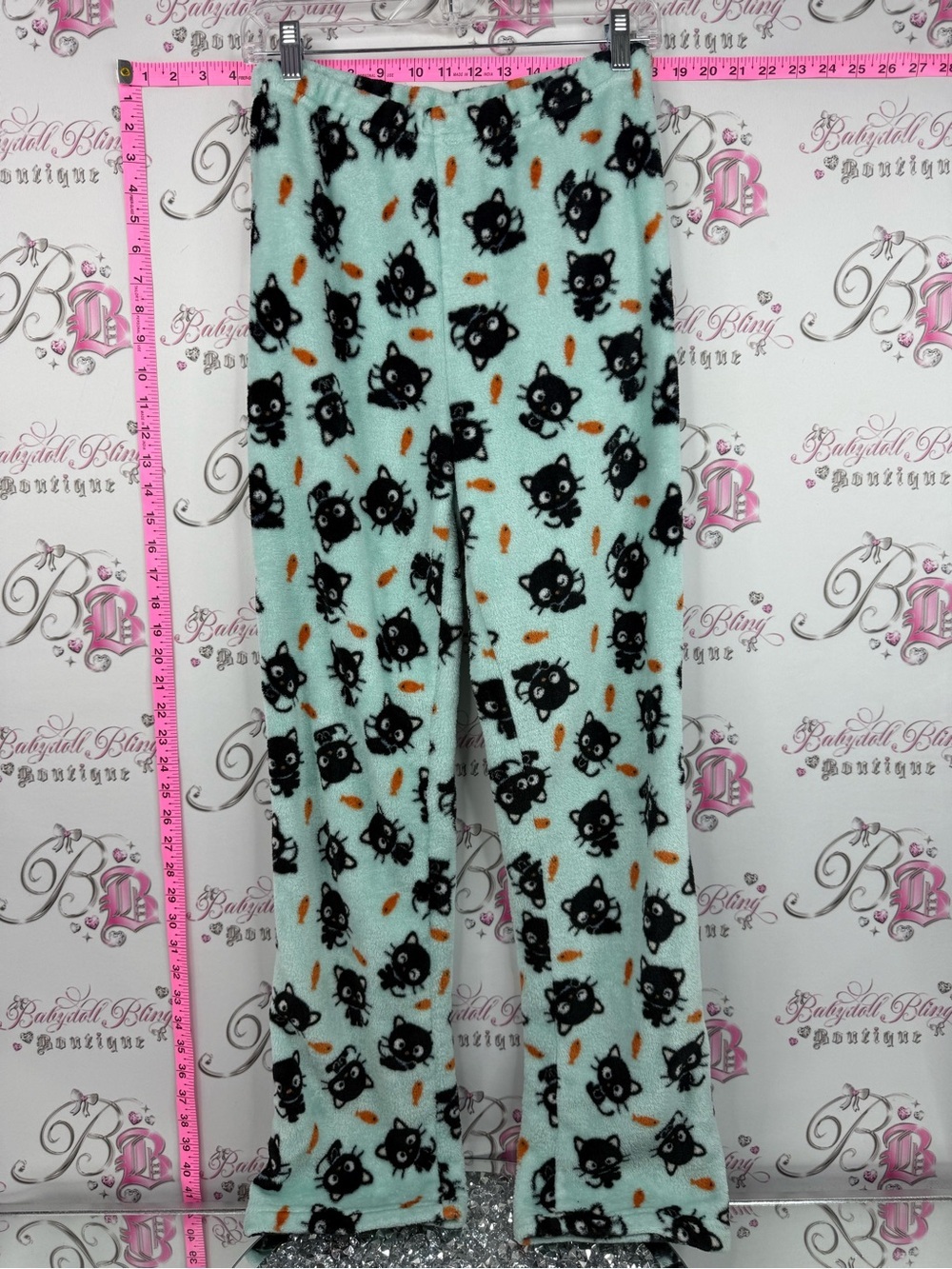 Sanrio chococat pants fleece pjs Mint Green Black Cat Fleece Pajama Pants